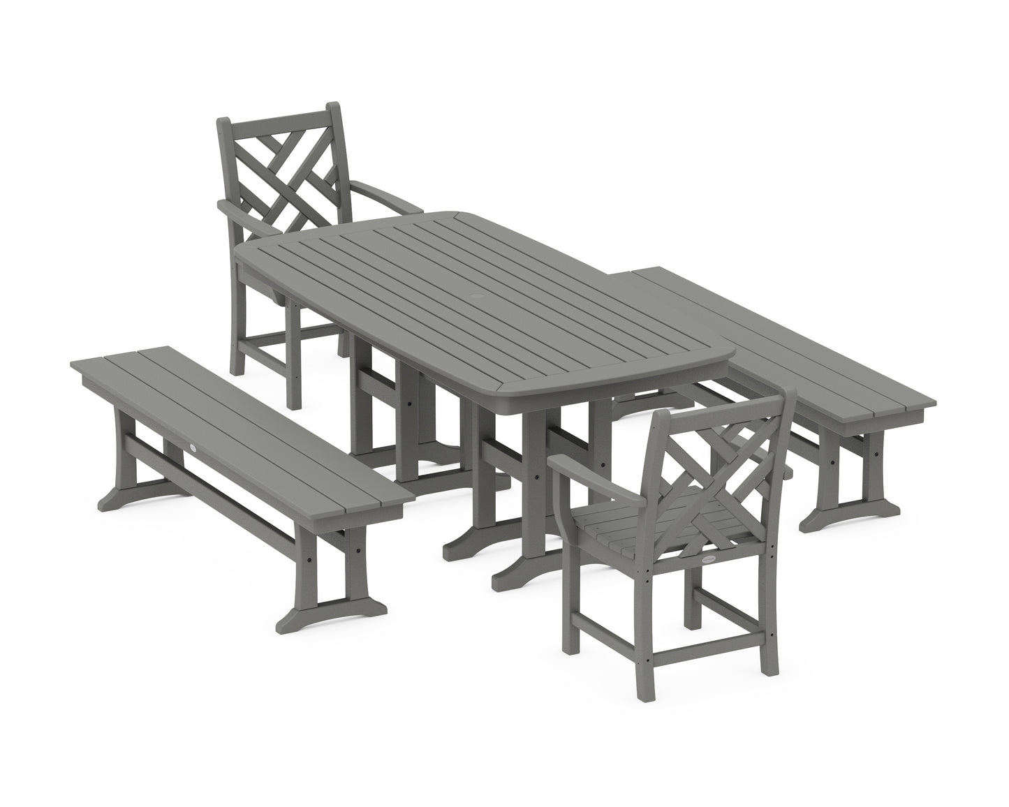POLYWOOD® Chippendale 5-Piece Dining Set with Benches in Slate Grey